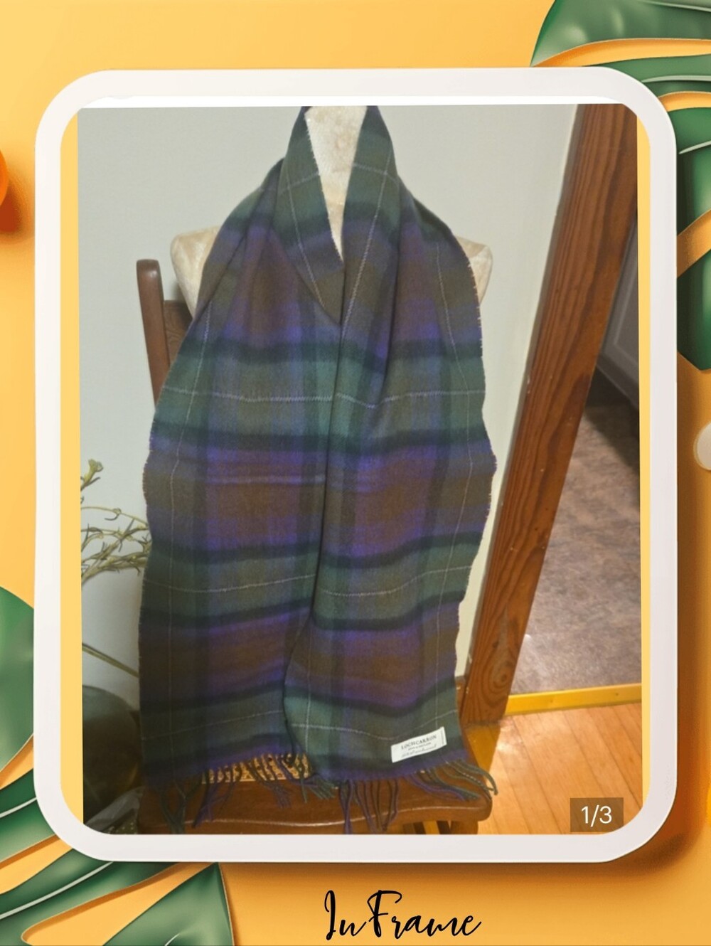 Green Plaid 100 Percent Wool Scarf